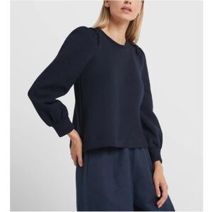 G. By Goop Torres Puff-Sleeve Ruffle Sweatshirt Pullover Navy Blue Casual XS